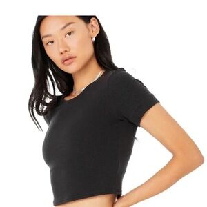 ALO Yoga Sierra Micro Waffle Charcoal Black Crop Top